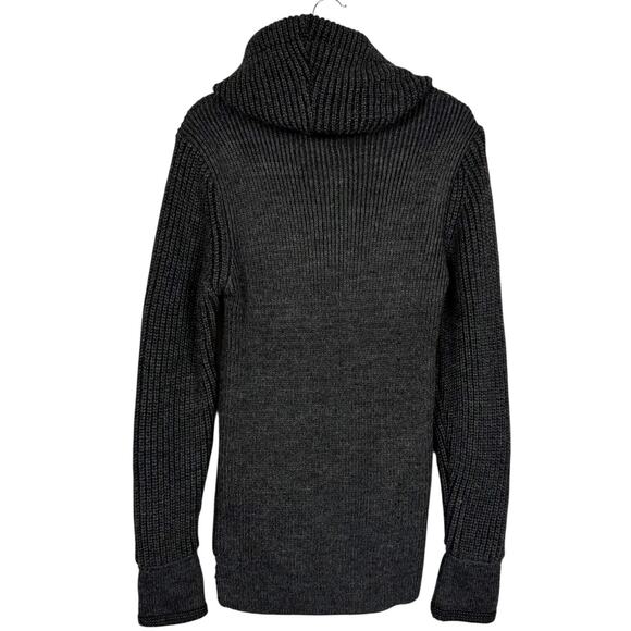 Leif Nelson Gray Streetwear Knit Shawl Drawstring Neck Fitted Sweater Sz Small - Picture 2 of 11